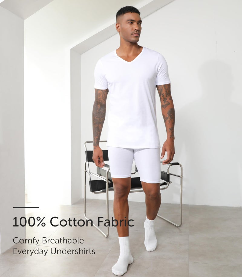 Comfneat Men's 6-Pack Undershirts 100% Cotton Comfy V-Neck T-Shirts (White 6-Pack, L) - Image 2